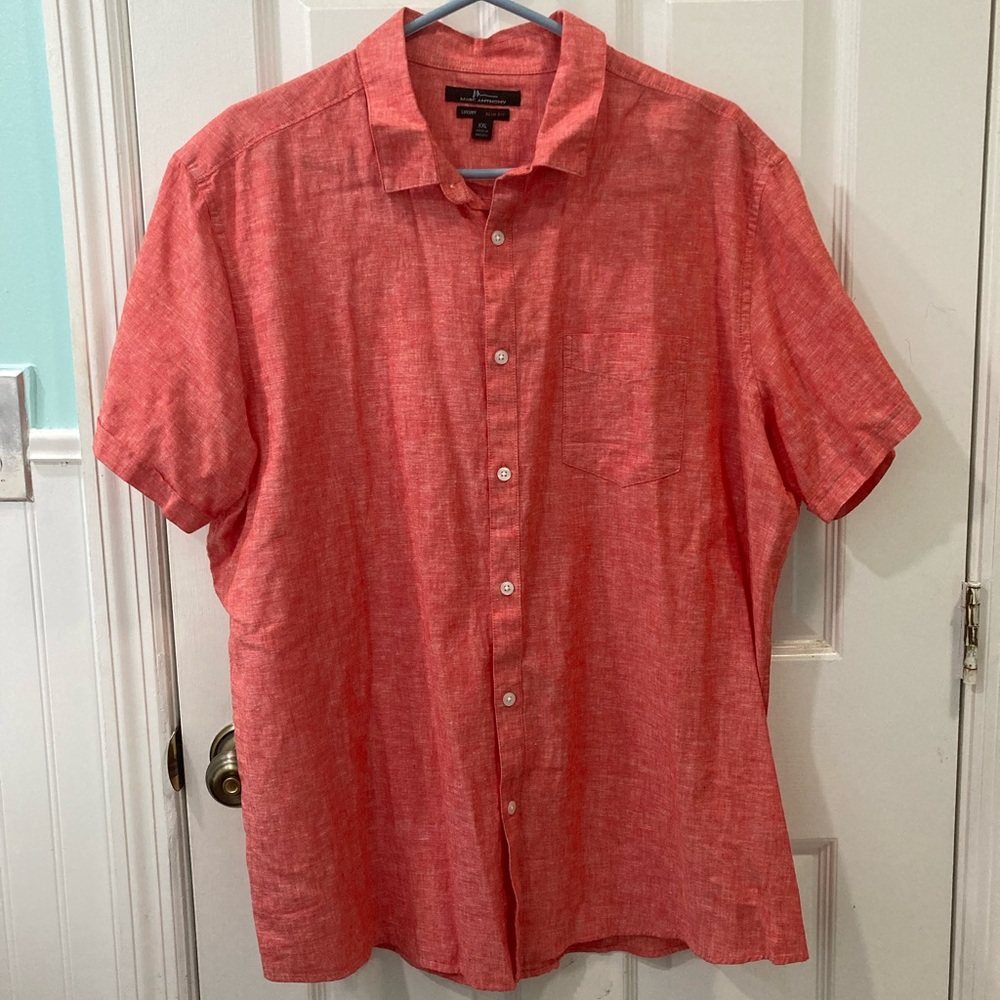 Marc Anthony Business Casual Button Down Short Sleeve Salmon Luxury Shirt